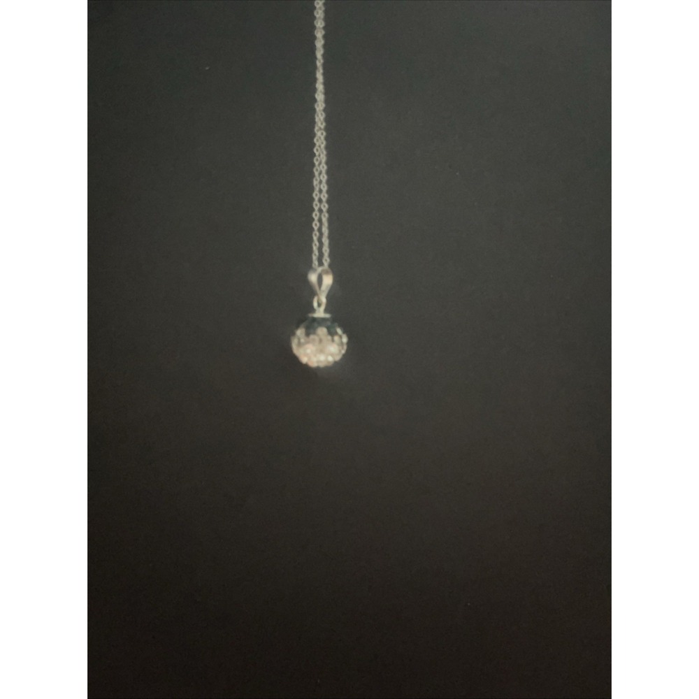 16 Inch 925 Sterling Silver Chain With Black And Clear‎ Stone Orb Pendant New